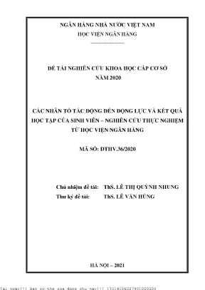 Các nhân tố tác động đến động lực và kết quả học tập của sinh viên nghiên cứu thực nghiệm từ học viện ngân hàng