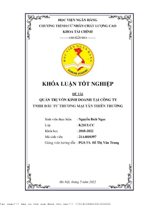 Quản trị vốn kinh doanh tại công ty tnhh đầu tư thương mại tân thiên trường