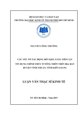 Luận văn thạc sĩ kinh tế các yếu tố tác động đến khả năng tiếp cận tín dụng chính thức ở nông thôn trên địa bàn huyện vĩnh thuận tỉnh kiên giang