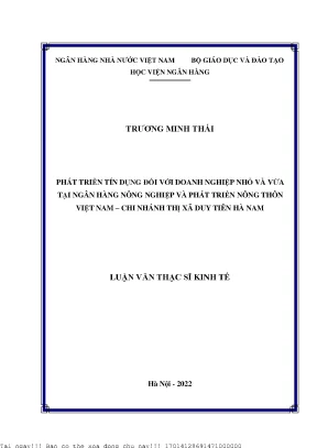 Phát triển tín dụng đối với doanh nghiệp nhỏ và vừa tại ngân hàng nông nghiệp và phát triển nông thôn việt nam chi nhánh thị xã duy tiên hà nam