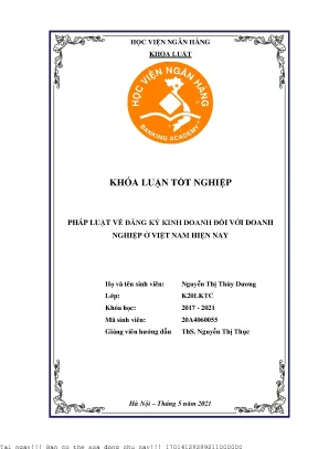 Pháp luật về đăng ký kinh doanh đối với doanh nghiệp ở việt nam hiện nay