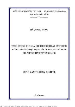 Tăng cường quản lý chi phí trích lập dự phòng rủi ro trong hoạt động tín dụng tại agribank chi nhánh tỉnh tuyên quang