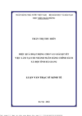 Hiệu quả hoạt động cho vay giải quyết việc làm tại chi nhánh ngân hàng chính sách xã hội tỉnh hà giang