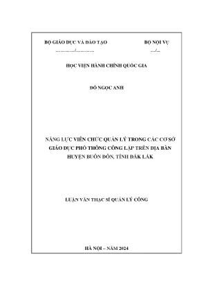 Năng lực viên chức quản lý trong các cơ sở giáo dục phổ thông công lập trên địa bàn huyện buôn đôn tỉnh đắk lắk