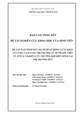 Giải pháp đẩy mạnh hoạt động xuất khẩu của việt nam sang thị trường eu dưới góc nhìn từ evfta nghiên cứu trường hợp điển hình tại thị trường đức