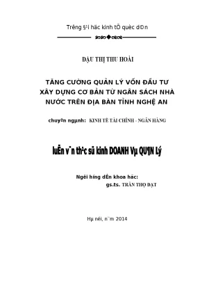 Tăng cường quản lý vốn đầu tư xây dựng cơ bản từ ngân sách nhà nước trên địa bàn tỉnh nghệ an
