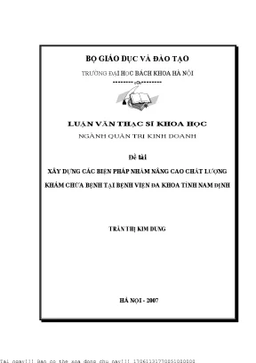 Xây dựng á biện pháp nhằm nâng ao hất lượng khám hữa bệnh tại bệnh viện đa khoa tỉnh nam định