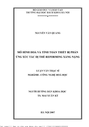 Mô hình hoá và tính toán thiết bị phản ứng xú tá dị thể reforming xăng nặng