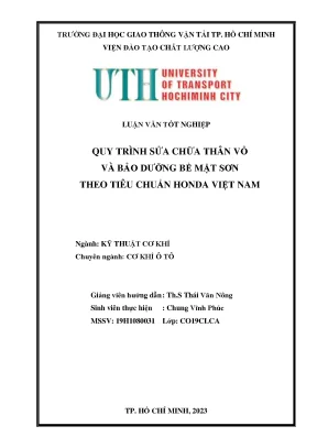 Quy trình sửa chữa thân vỏ và bảo dưỡng bề mặt sơn theo tiêu chuẩn honda việt nam