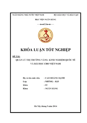 Quản lý thị trường vàng kinh nghiệm quốc tế và bài học cho việt nam