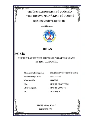 Đề tài thu hút đầu tư trực tiếp nước ngoài vào ngành du lịch campuchia