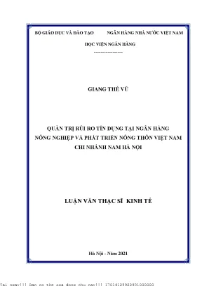 Quản trị rủi ro tín dụng tại ngân hàng nông nghiệp và phát triển nông thôn việt nam chi nhánh nam hà nội