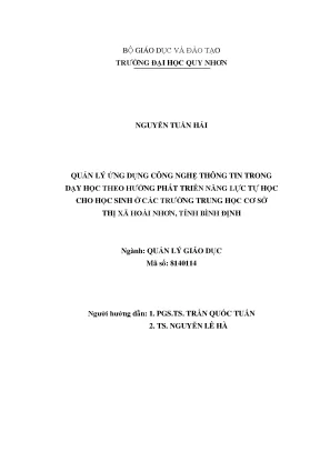 Quản lý ứng dụng công nghệ thông tin trong dạy học theo hướng phát triển năng lực tự học cho học sinh ở các trường trung học cơ sở thị xã hoài nhơn tỉnh bình định