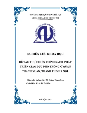Đề tài thực hiện chính sách phát triển giáo dục phổ thông ở quận thanh xuân thành phố hà nội