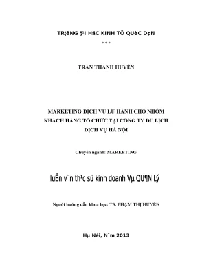 Marketing dịch vụ lữ hành cho nhóm khách hàng tổ chức tại công ty du lịch dịch vụ hà nội