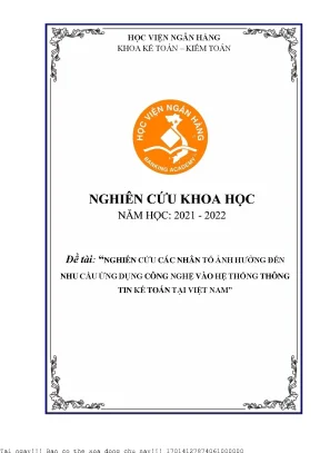 Nghiên cứu các nhân tố ảnh hưởng đến nhu cầu ứng dụng công nghệ vào hệ thống thông tin kế toán tại việt nam
