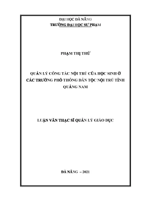 Quản lý công tác nội trú của học sinh ở các trường phổ thông dân tộc nội trú tỉnh quảng nam