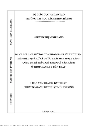 Đánh giá ảnh hưởng ủa thời gian lưu thủy lự đến hiệu quả xử lý nướ thải sinh hoạt bằng ông nghệ hiếu khí theo mẻ vận hành ở thời gian lưu bùn thấp