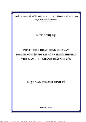 Phát triển hoạt động cho vay doanh nghiệp fdi tại ngân hàng shinhan việt nam chi nhánh thái nguyên