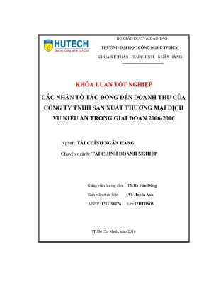 Luận văn thạc sĩ các nhân tố tác động đến doanh thu của cty tnhh sx tmdv kiều an trong giai đoạn 2006 2016