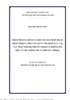 Phân tíh và đề xuất một số giải pháp nhằm hoàn thiện công tác quản trị nhân lực tại cục phát thanh truyền hình và thông tin điện tử bộ thông tin và truyền thông