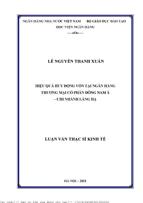 Hiệu quả huy động vốn tại ngân hàng thương mại cổ phần đông nam á chi nhánh láng hạ