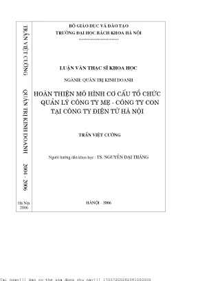 Hoàn thiện mô hình ơ ấu tổ hứ quản lý ông ty mẹ ông ty on tại công ty điện tử hà nội