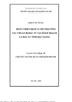 Hoàn thiện dịh vụ hỗ trợ công tác chuẩn bị đầu tư tại sở kế hoạch và đầu tư tỉnh bắc giang