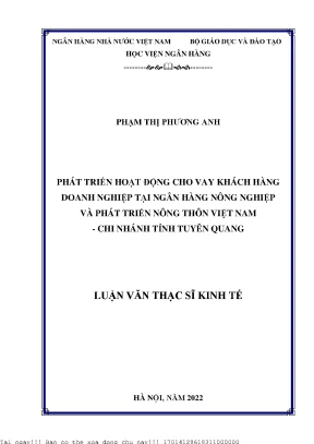 Phát triển hoạt động cho vay khách hàng doanh nghiệp tại ngân hàng nông nghiệp và phát triển nông thôn việt nam chi nhánh tỉnh tuyên quang