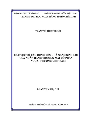 Các yếu tố tác động đến khả năng sinh lời tại ngân hàng thương mại cổ phần ngoại thương việt nam