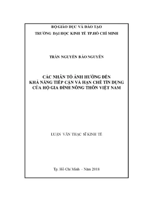Luận văn thạc sĩ kinh tế các nhân tố ảnh hưởng đến khả năng tiếp cận tín dụng và hạn chế tín dụng của hộ gia đình nông thôn việt nam