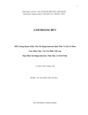 Mối tương quan giữa việc sử dụng internet quá mức và sự cô đơn của sinh viên vai trò điều tiết của mục đích sử dụng internet năm học và giới tính