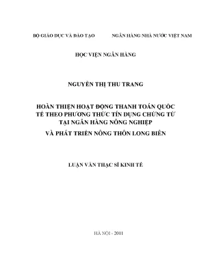 Hoàn thiện hoạt động thanh toán quốc tế theo phương thức tín dụng chứng từ tại ngân hàng nông nghiệp và phát triển nông thôn long biên