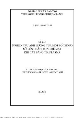 Nghiên ứu ảnh hưởng của một số thông số đến chất lượng bề mặt khi cắt bằng tia plasma