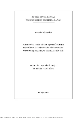 Nghiên ứu thiết kế chế tạo thử nghiệm hệ thống xác thực người dùng sử dụng công nghệ nhận dạng vân tay trên thẻ