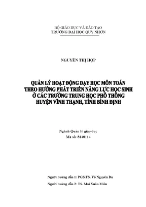 Quản lý hoạt động dạy học môn toán theo hướng phát triển năng lực học sinh ở các trường trung học phổ thông huyện vĩnh thạnh tỉnh bình định
