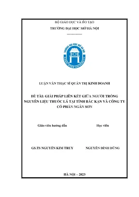 Giải pháp liên kết giữa người trồng nguyên liệu thuốc lá tại tỉnh bắc kạn và công ty cổ phần ngân sơn
