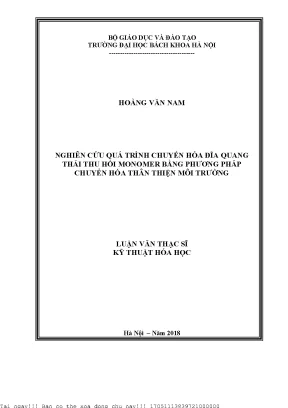Nghiên ứu quá trình chuyển hóa đĩa quang thải thu hồi monomer bằng phương pháp chuyển hóa thân thiện môi trường