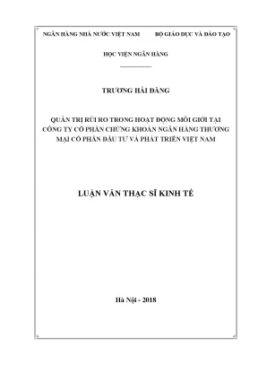 Quản trị rủi ro trong hoạt động môi giới tại công ty cổ phần chứng khoán ngân hàng thương mại cổ phần đầu tư và phát triển việt nam