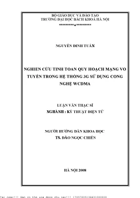 Nghiên ứu tính toán quy hoạch mạng vô tuyến trong hệ thống 3g sử dụng công nghệ wcdma