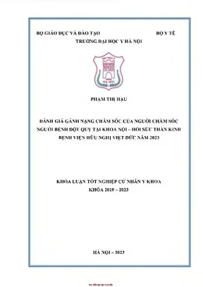Đánh giá gánh nặng chăm sóc của người chăm sóc bệnh đột quỵ tại khoa nội hồi sức thần kinh bv hữu nghị việt đức năm 2023