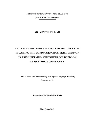 Efl teachers perceptions and practices of enacting the communication skill section in pre intermediate voices coursebook at quy nhon university