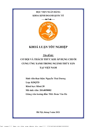 Cơ hội và thách thức khi áp dụng chuỗi cung ứng xanh trong ngành thủy sản tại việt nam