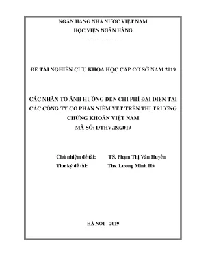Các nhân tố ảnh hưởng đến chi phí đại diện tại các công ty cổ phần niêm yết trên thị trường chứng khoán việt nam đề tài nghiên cứu khoa học cấp sơ sở