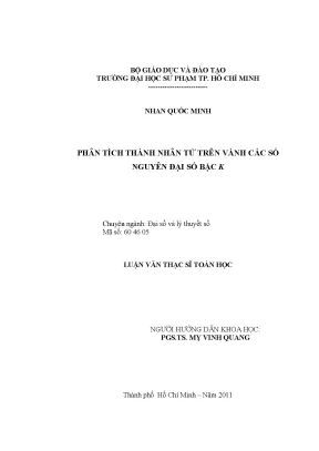 Luận văn thạc sĩ phân tích thành nhân tử trên vành các số nguyên đại số bậc k