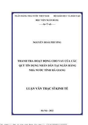 Thanh tra đối với hoạt động cho vay của các quỹ tín dụng nhân dân tại ngân hàng nhà nước tỉnh hà giang
