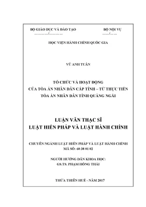 Tổ chức và hoạt động của tòa án nhân dân cấp tỉnh từ thực tế tòa án nhân dân tỉnh quảng ngãi