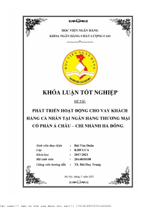 Phát triển hoạt động cho vay khách hàng cá nhân tại ngân hàng tmcp á châu chi nhánh hà đông