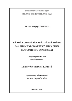 Kế toán chi phí sản xuất và giá thành sản phẩm tại công ty cổ phần phân hữu cơ humic quảng ngãi