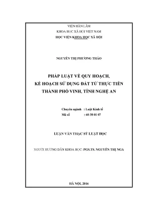 Pháp luật về quy hoạch và kế hoạch sử dụng đất từ thực tiễn thành phố vinh tỉnh nghệ an
